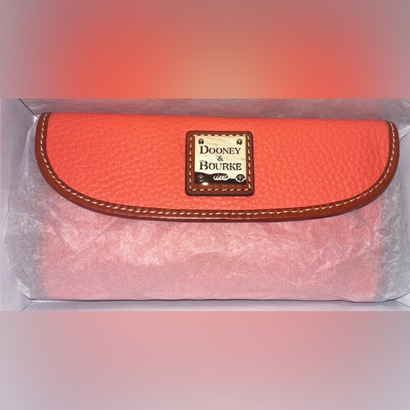 Dooney & Bourke CORAL Orange Continental Clutch Wallet Pebbled Leather NWT